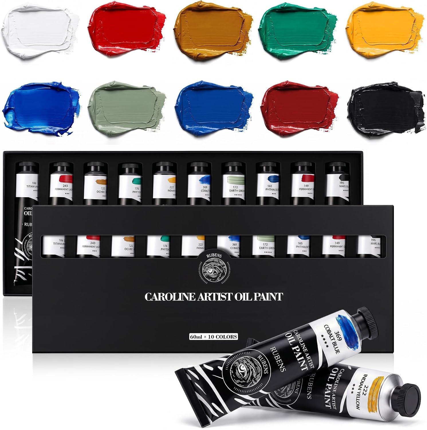 US Fulfillment - rubens Oil Paints Set 10 / 15 Colors, 60ml Large Tubes Oil Color Paint for Canvas, Professional Oil Colors with High Saturation, Landscape / Standard / Portrait /  Still Life Color / 15 Colors-A / B / C / 6 Titanium White Art Supplies