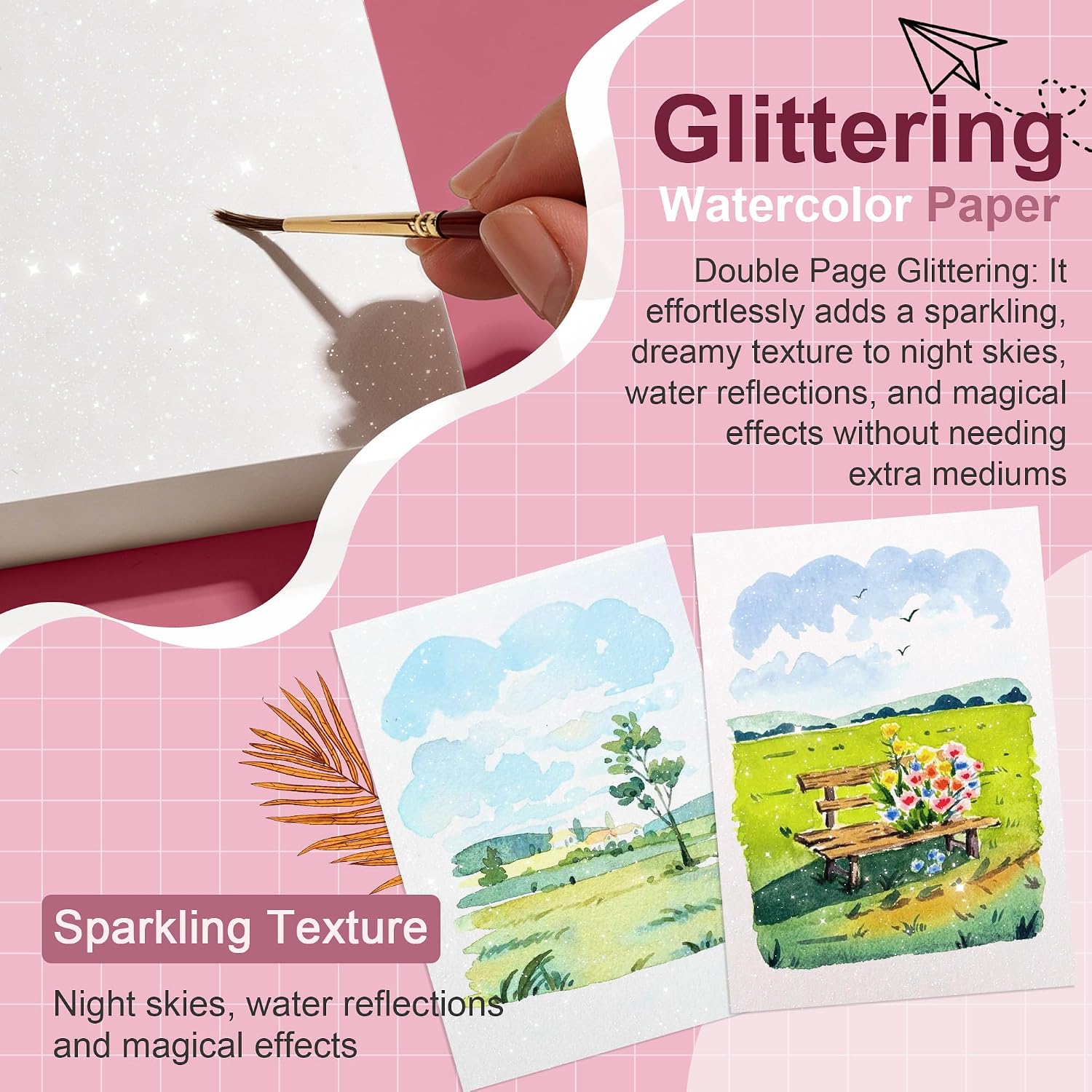 US Fulfillment - rubens Watercolor Paper Pad, Glitter Hot Pressed Paper, 80 Sheets 3.81”x5.31” / 5.31”x7.68” / 3.93”x9.84” Paper 140lb/300gsm, Portable 100% Cotton Watercolor Paper for Watercolor, Oil Pastels, Colored Pencil, Markers, Sketching