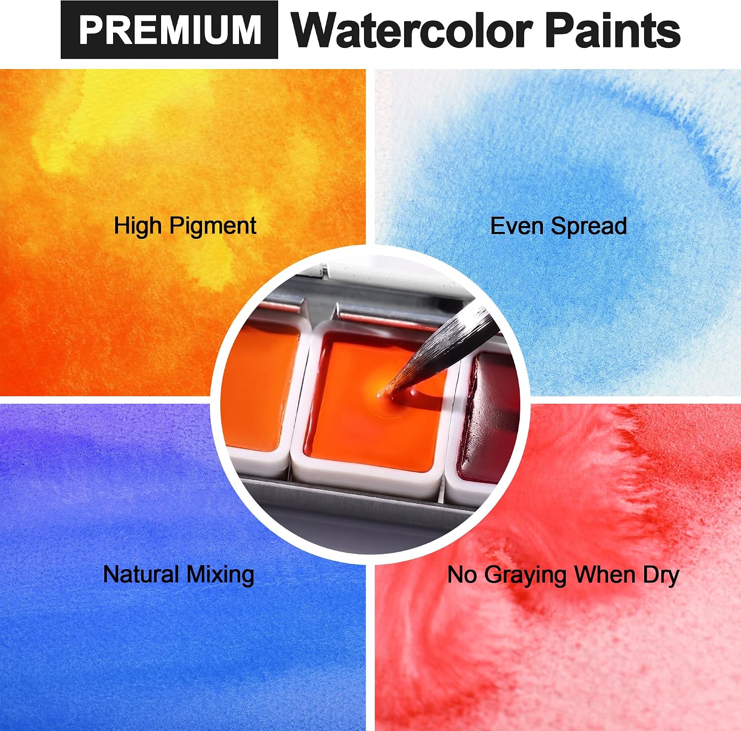 US Fulfillment - Paul Rubens Watercolor Paint Set 24 Colors Black / Moonlight / Peacock / Pink / Red