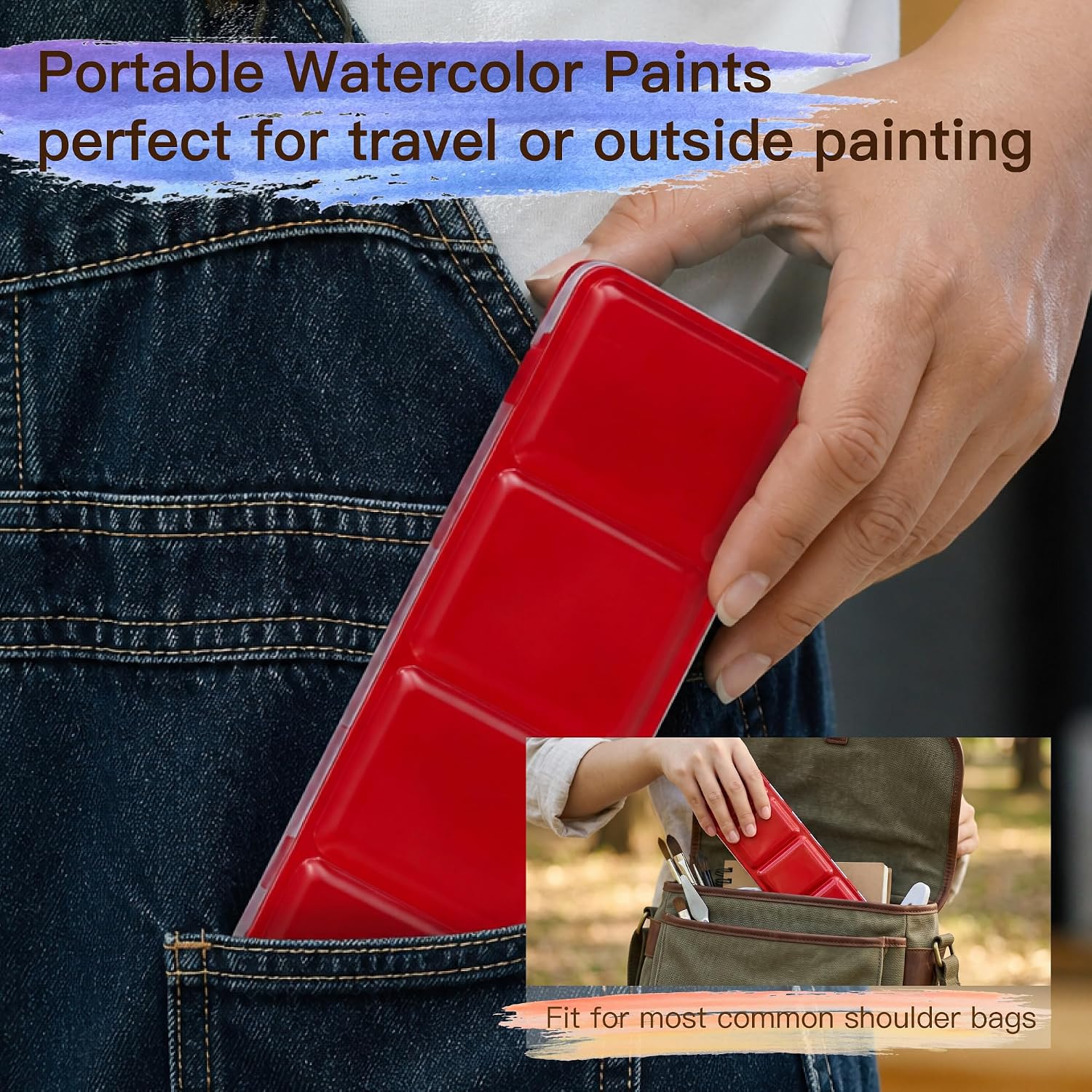 US Fulfillment - rubens Watercolor Paint Set 24 Colors, Solid Watercolor Set Half Pan Travel Watercolor, Removable Pans and Built-in Palette, Portable Metal Box with Metal Ring for Adult, Beginner, Artist