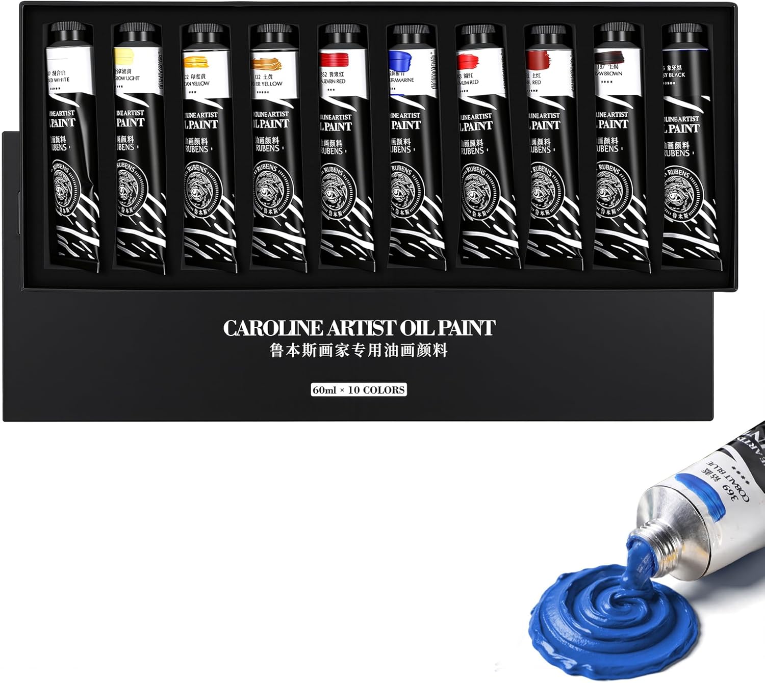 US Fulfillment - rubens Oil Paints Set 10 Colors, 60ml Large Tubes Oil Color Paint for Canvas, Professional Oil Colors with High Saturation, Landscape / Standard / Portrait /  Still Life Color / 15 Colors-A / B / C / 6 Titanium White Art Supplies