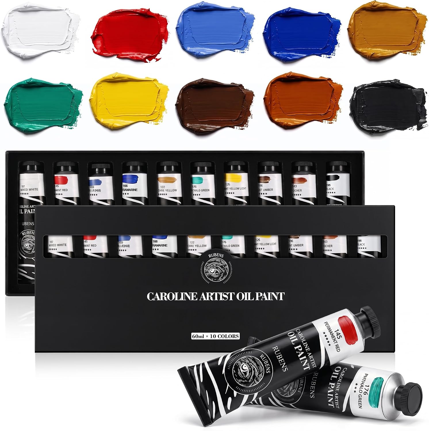 US Fulfillment - rubens Oil Paints Set 10 / 15 Colors, 60ml Large Tubes Oil Color Paint for Canvas, Professional Oil Colors with High Saturation, Landscape / Standard / Portrait /  Still Life Color / 15 Colors-A / B / C / 6 Titanium White Art Supplies