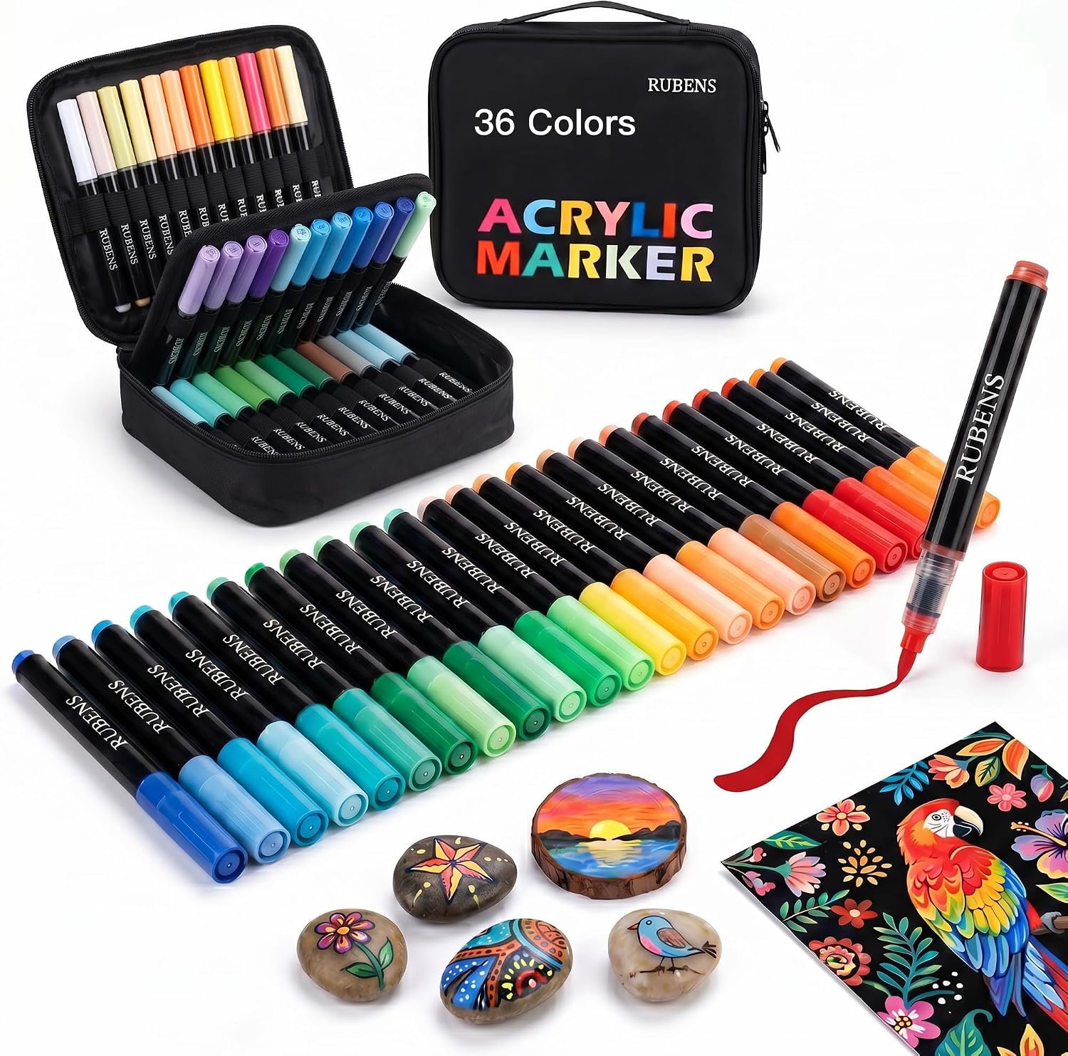 US Fulfillmen - Paul Rubens 48 Colors Acrylic Paint Markers with Canvas Bag