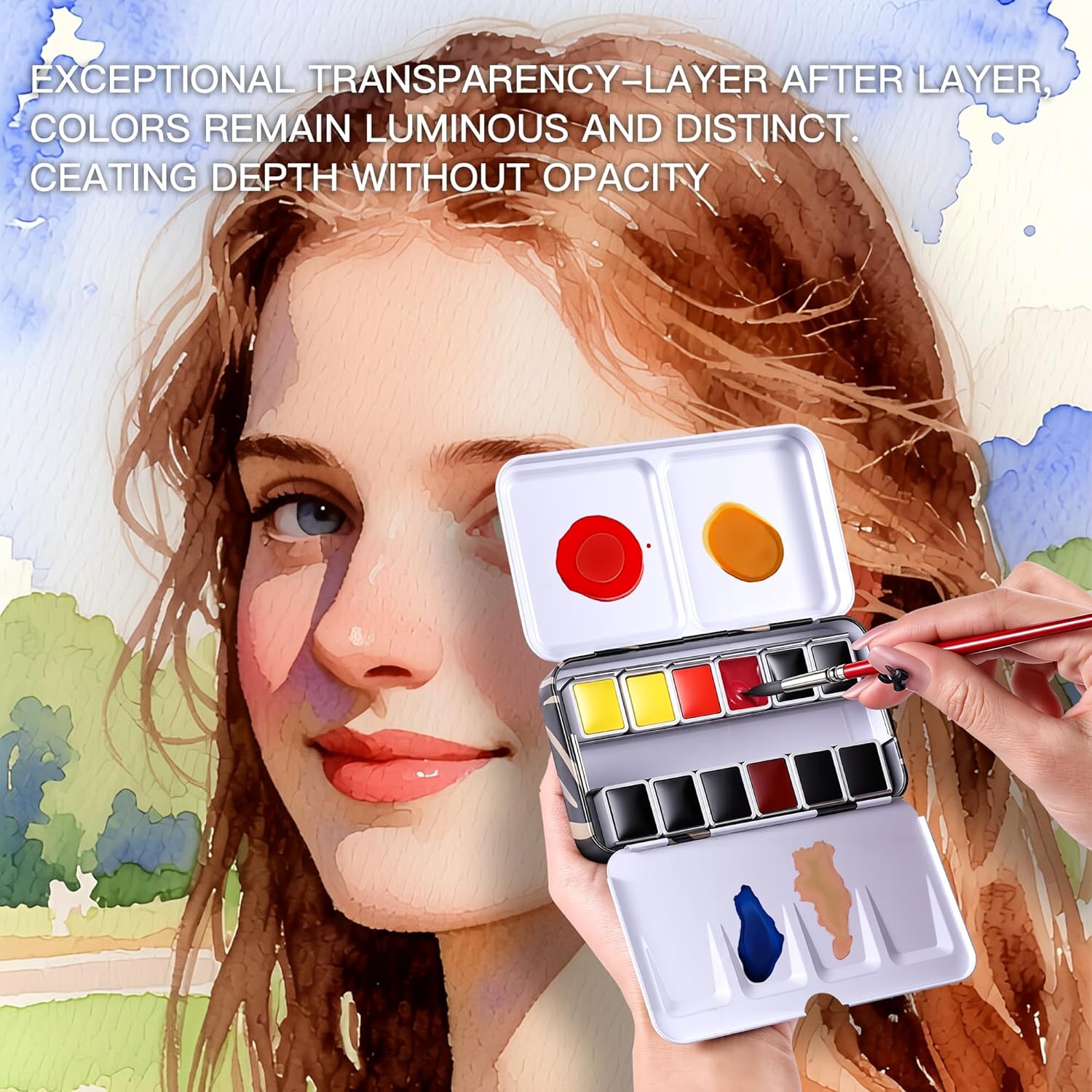 US Fulfillment - rubens Travel Watercolor Paint Set, 12 Colors Artist Watercolor Paint, Professional Watercolor Half Pan, Black Lightweight Metal Box, Portable Art Drawing Supplier for Beginner, Artists, Adults
