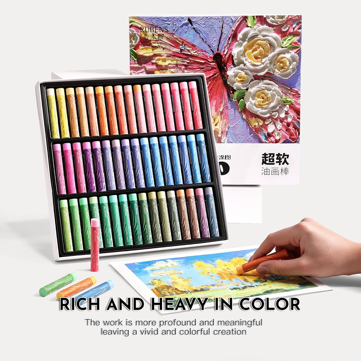 US Fulfillment - rubens Soft Oil Pastels Set ( 24 / 36 /48 colors )  (24 / 36 / 48 Macaron Colors), Creamy Texture Oil Pastelss for Drawing. Blending, Dreamy Art Supplies Gift for Adult, Beginners, Artists