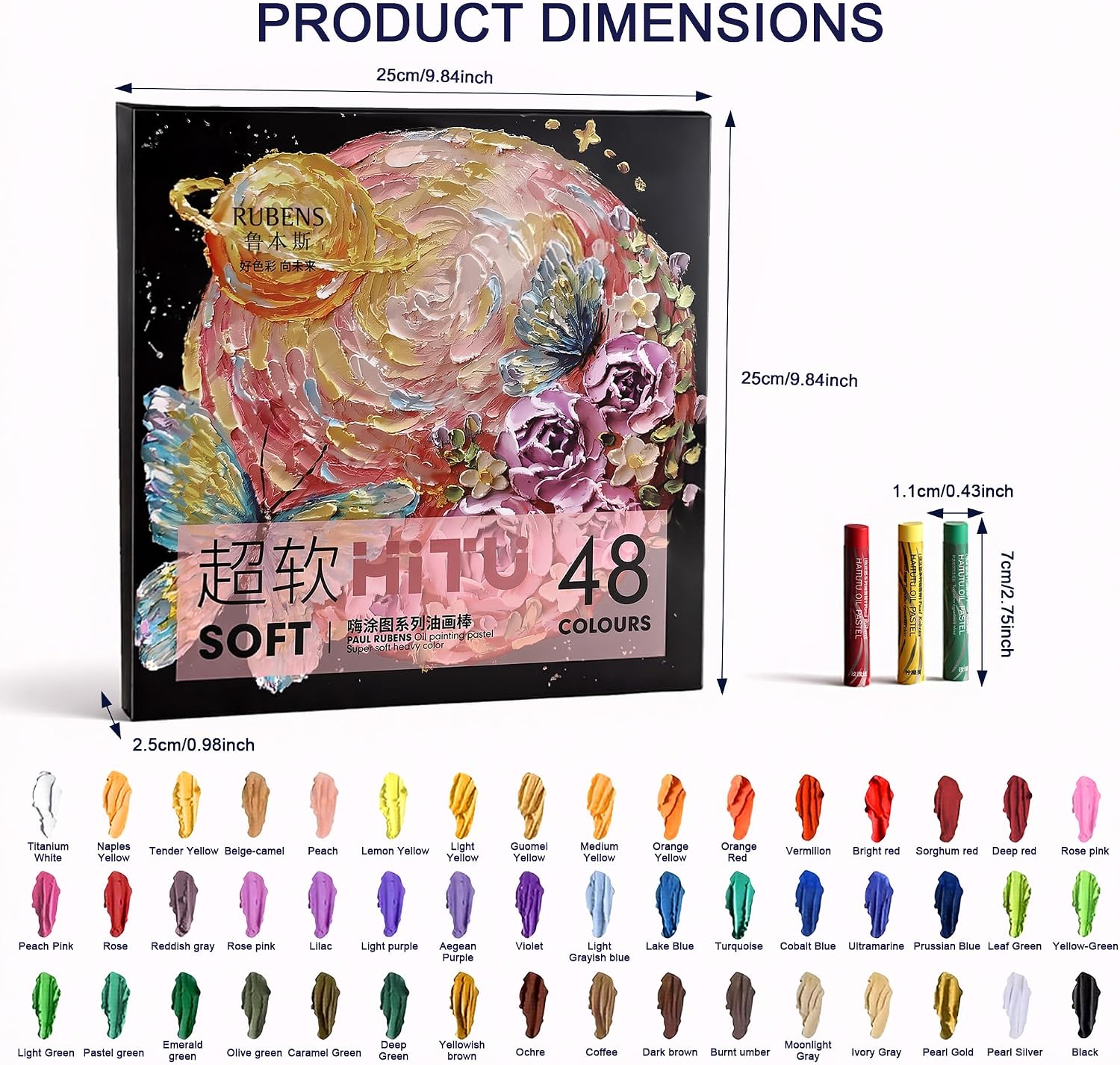 US Fulfillmen - Paul Rubens Oil Pastels Set of 48 Colors, Creamy & Easy Blending - 24 / 36  / 48 Colors / 48 Colors Set /  | 24 / 36 / 48 Macaron Colors | 24 / 48 Macaron Colors Set