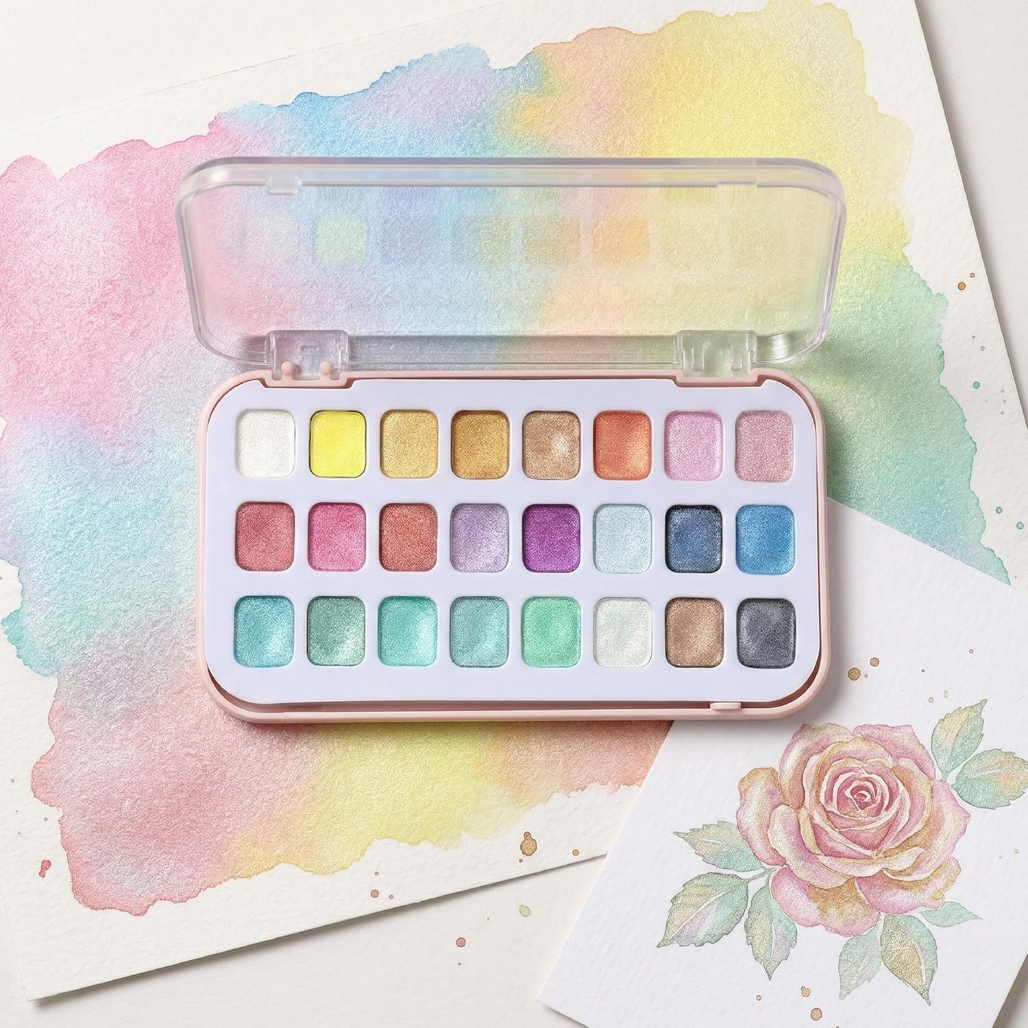 US Fulfillment - rubens Metallic Watercolor Paint Set 24 / 48 Colors - Professional Shimmer Watercolor Paints with High Pigment Density, Portable Travel Set for for Beginner, Artist &amp; Adults