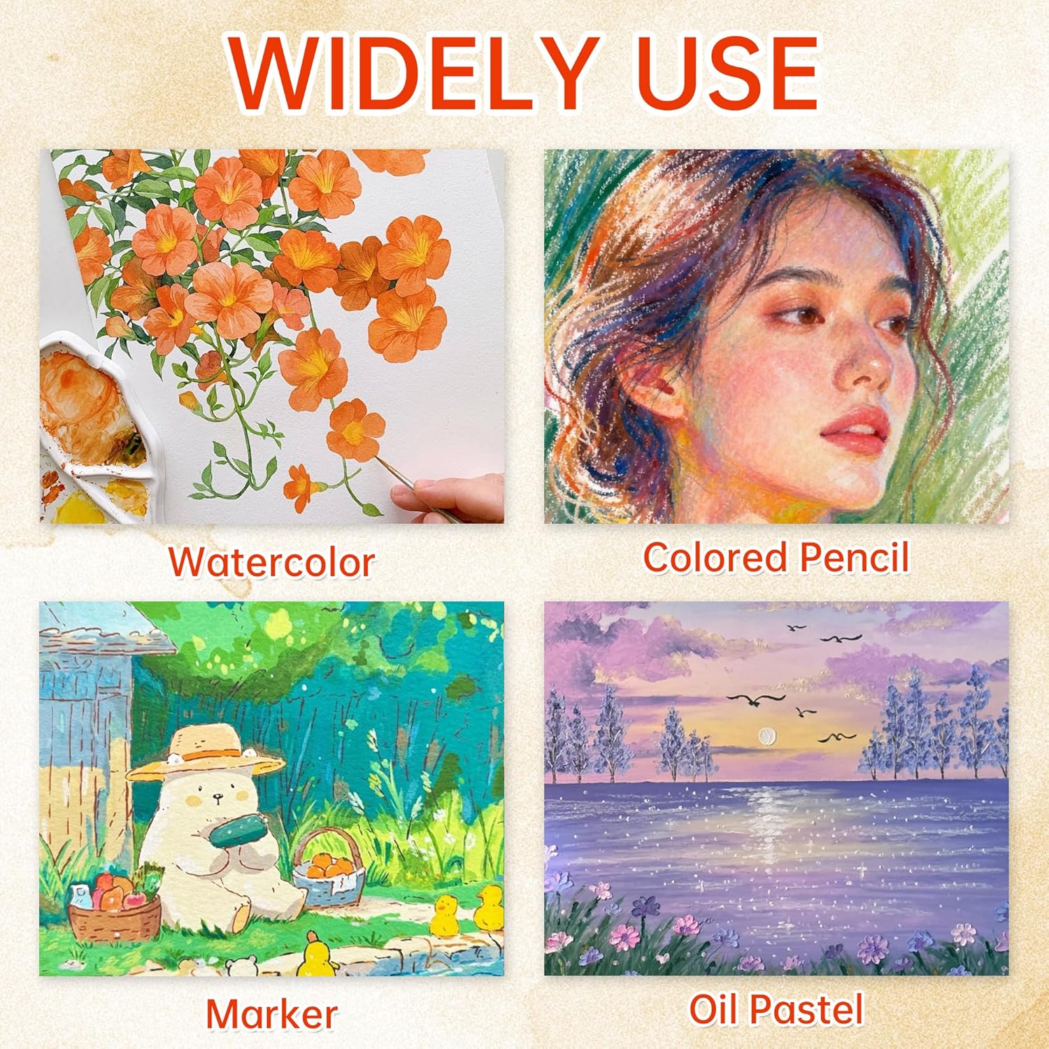 rubens Watercolor Paper Pad, Glitter Hot Pressed Paper, 80 Sheets 3.81”x5.31” Paper 140lb/300gsm, Portable 100% Cotton Watercolor Paper for Watercolor, Oil Pastels, Colored Pencil, Markers, Sketching