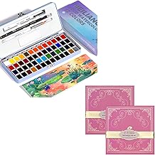 Paul Rubens Portable Watercolor Paint Set Bundle Set 52 Colors 14 S (5x5 Blue Case Hot Press)