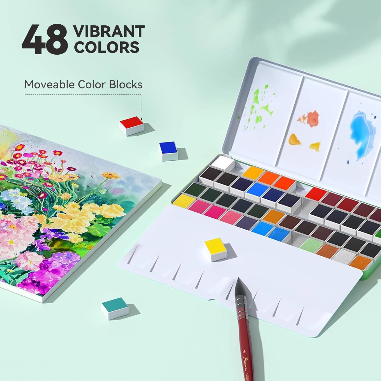 Paul Rubens Travel Watercolor Paint Set 48 Colors Solid Watercolors