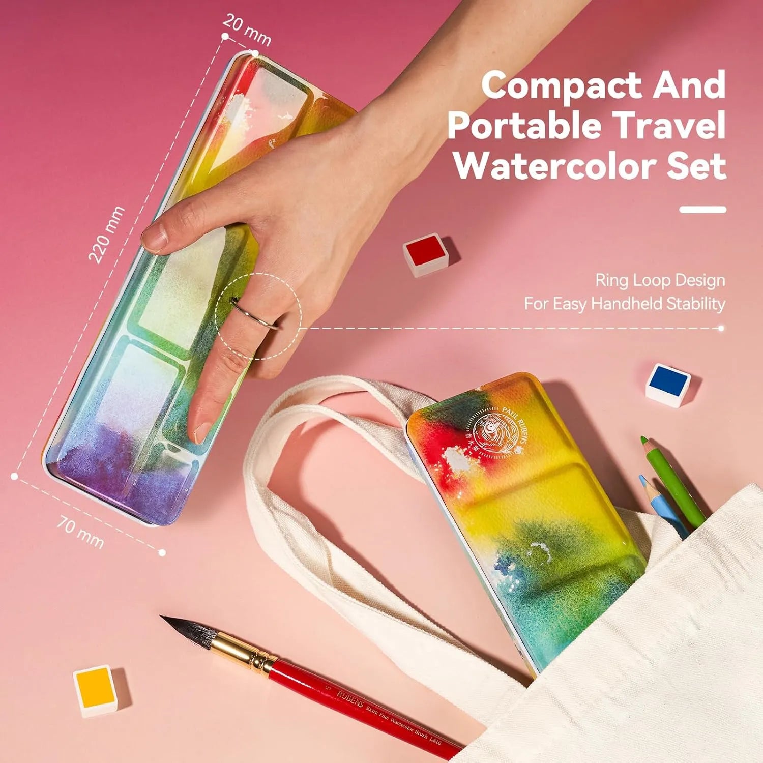 Paul Rubens Hot Press Watercolor Paint Set 24 Colors 14 Sheets