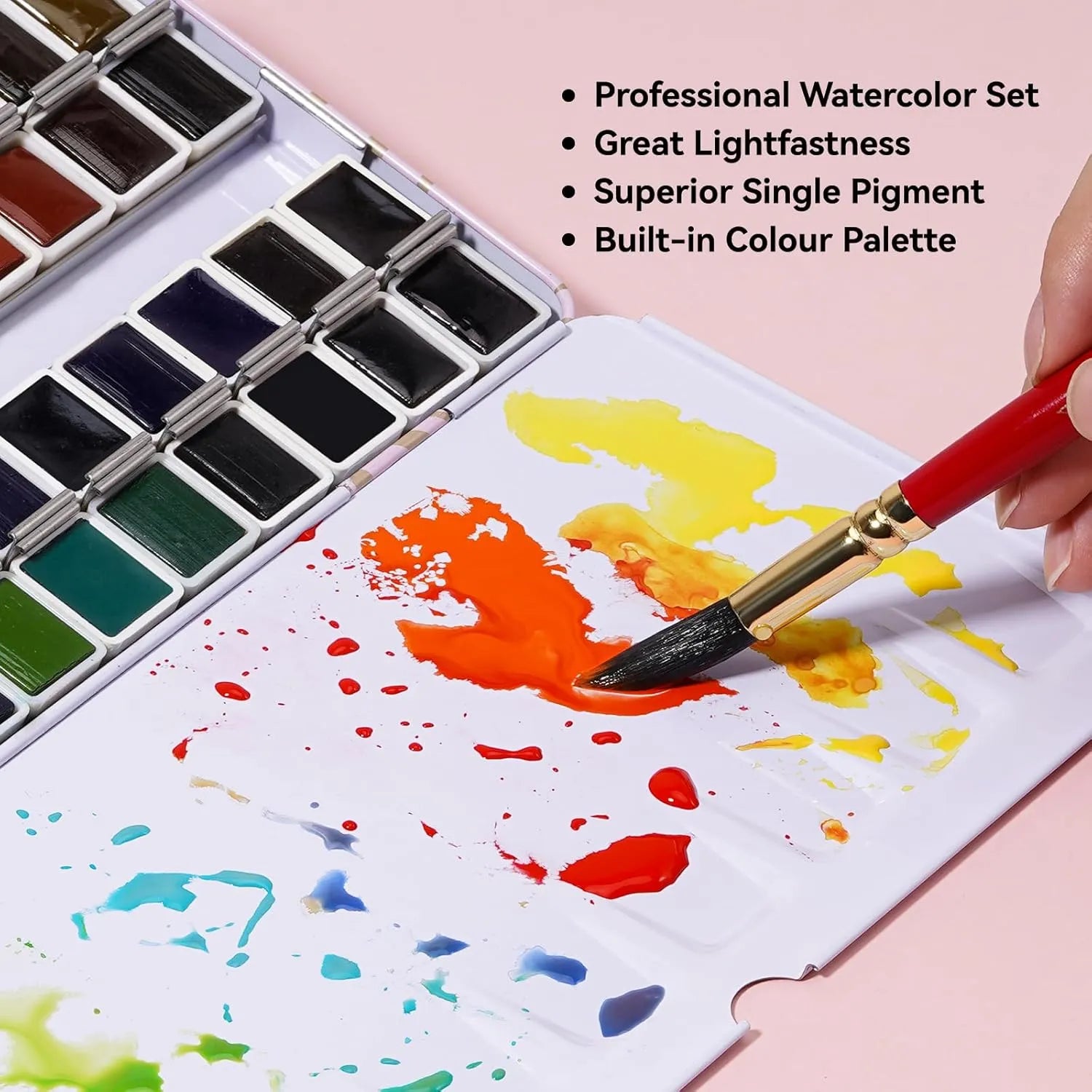 Paul Rubens Portable Watercolor Paint Set 48 Colors 20 Sheets (6x5 Hot Press Journal)
