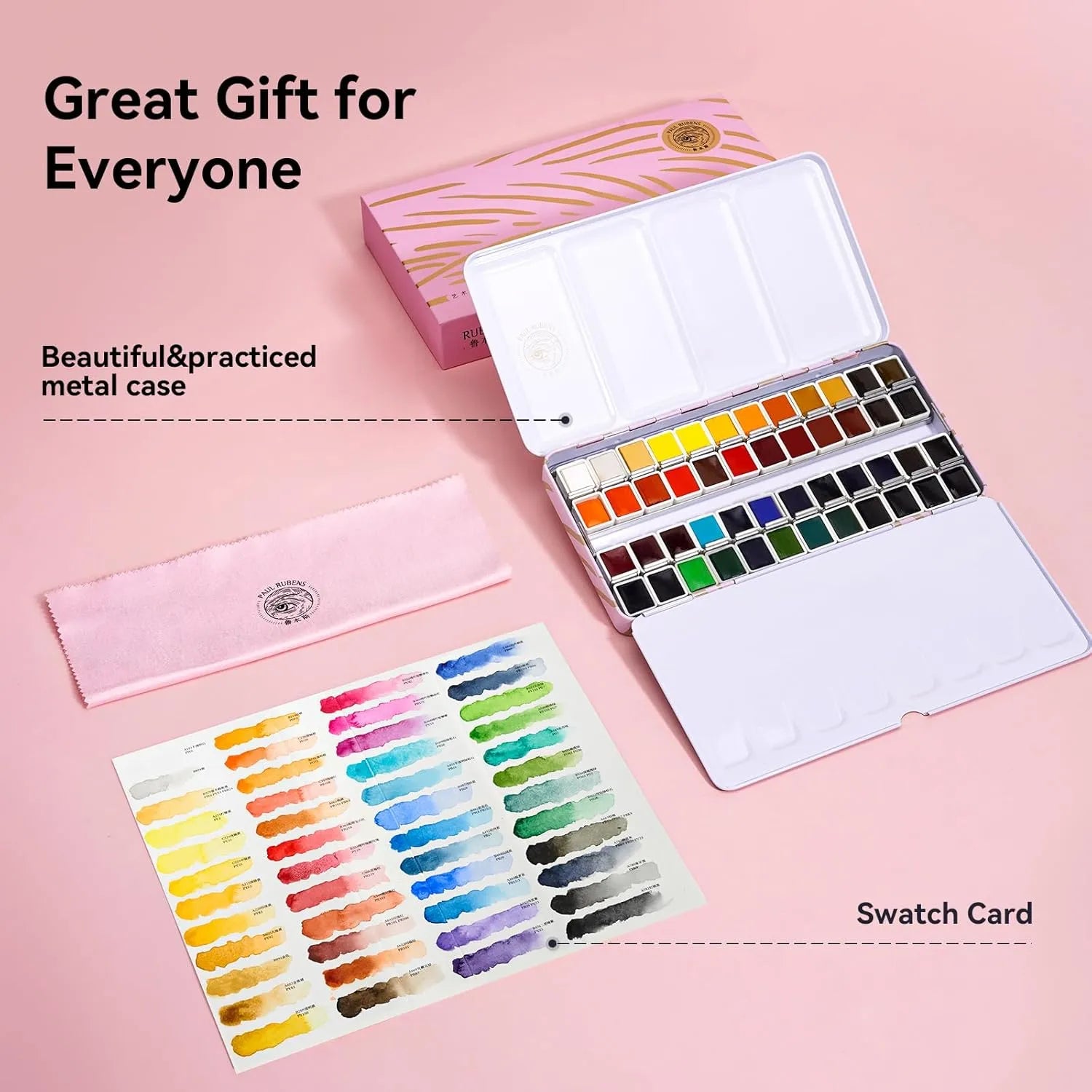 Paul Rubens Portable Watercolor Paint Set 48 Colors 20 Sheets (6x5 Hot Press Journal)