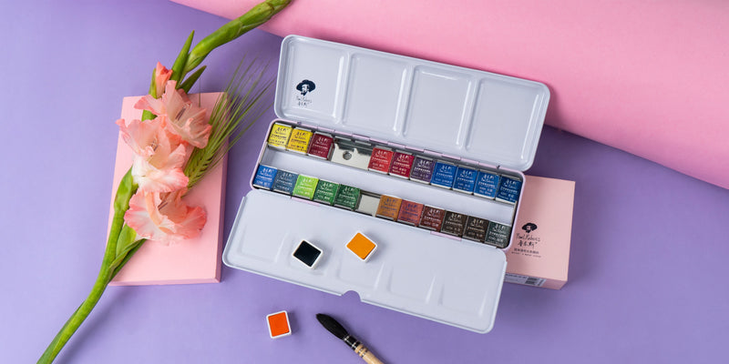 12 Color Solid Watercolor Pigment Kit Smooth Texture Portable Stude