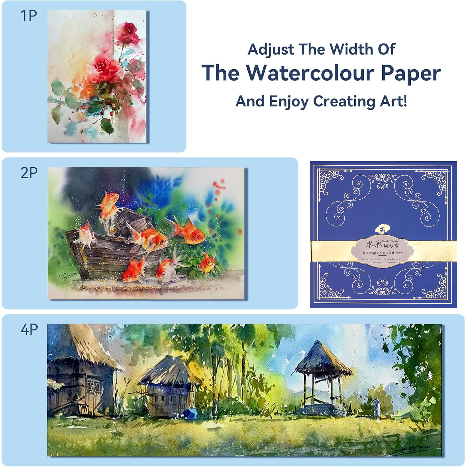 Paul Rubens Portable Watercolor Paint Set Bundle Set 52 Colors 14 S (5x5 Blue Case Cold Press)