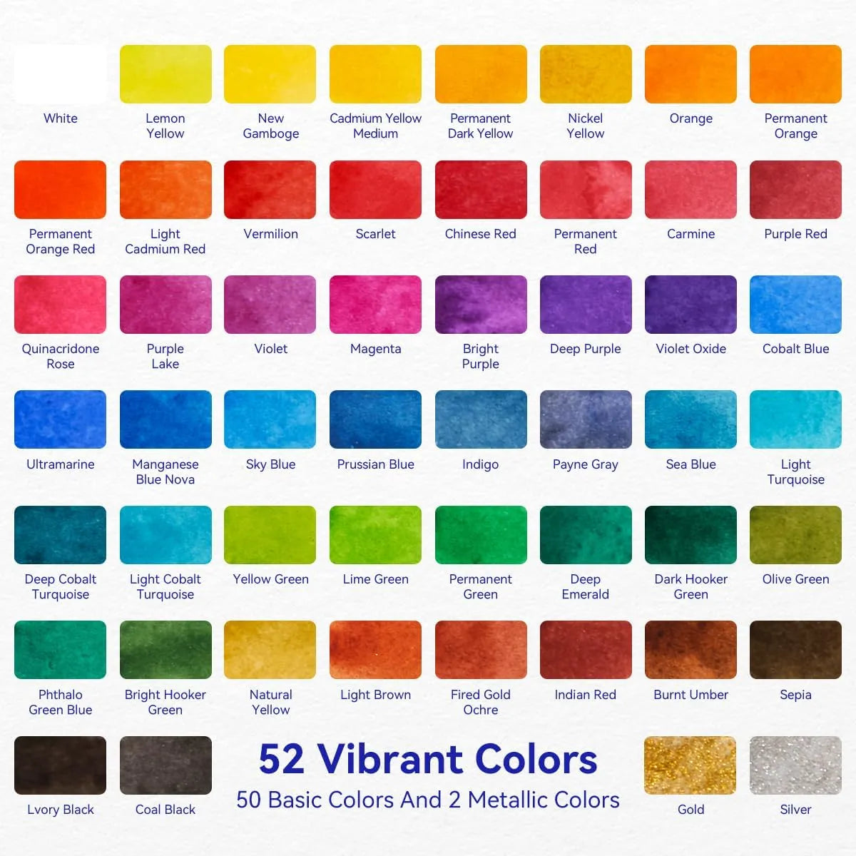 Paul Rubens Portable Watercolor Paint Set Bundle Set 52 Colors 14 S (8x8 Purple Case Cold Press)