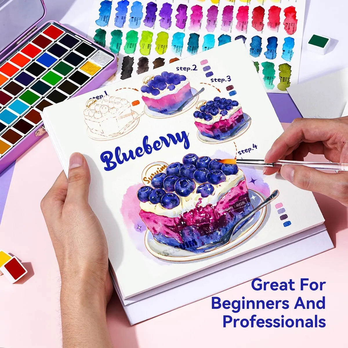 Paul Rubens Portable Watercolor Paint Set Bundle Set 52 Colors 20 S (8x4 Purple Case Hot Press)