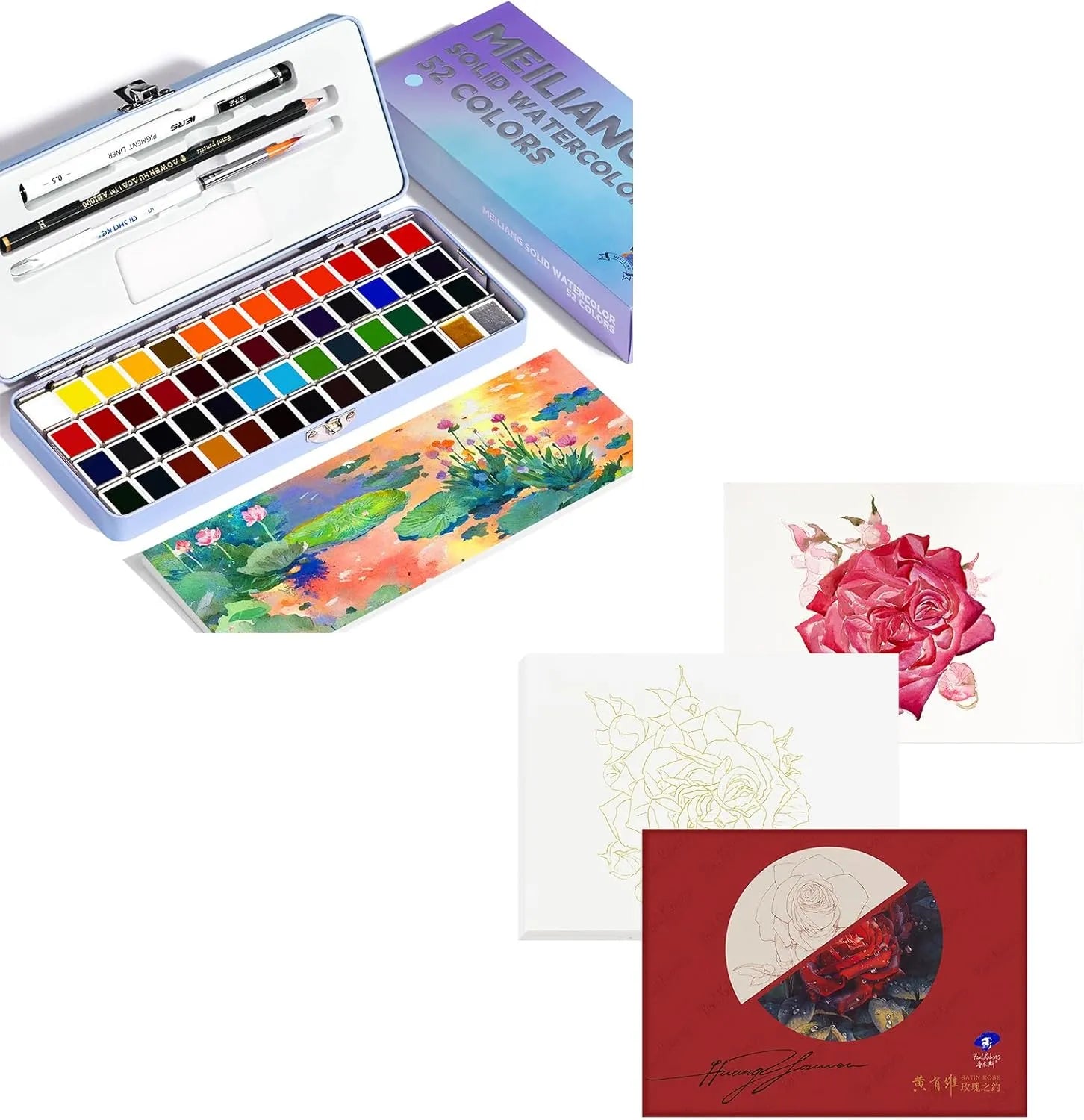 Paul Rubens Hot Press Watercolor Paint Set Bundle Set 52 Colors 12 (2x7 Blue Case Meiliang)