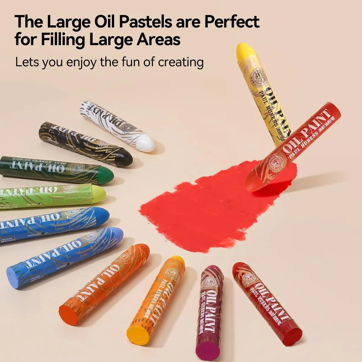Paul Rubens 12 Vibrant Colors Extra Large Oil Pastels Set A 60g Extra Large White Oil Pastels Set (Pack of 2)