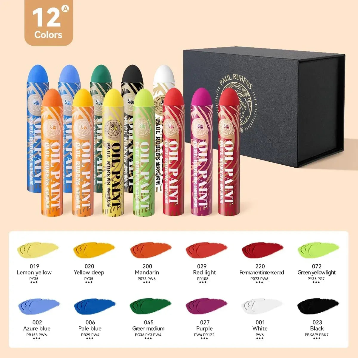 Paul Rubens 12 Vibrant Colors Extra Large Oil Pastels Set A 60g Extra Large White Oil Pastels Set (Pack of 2)