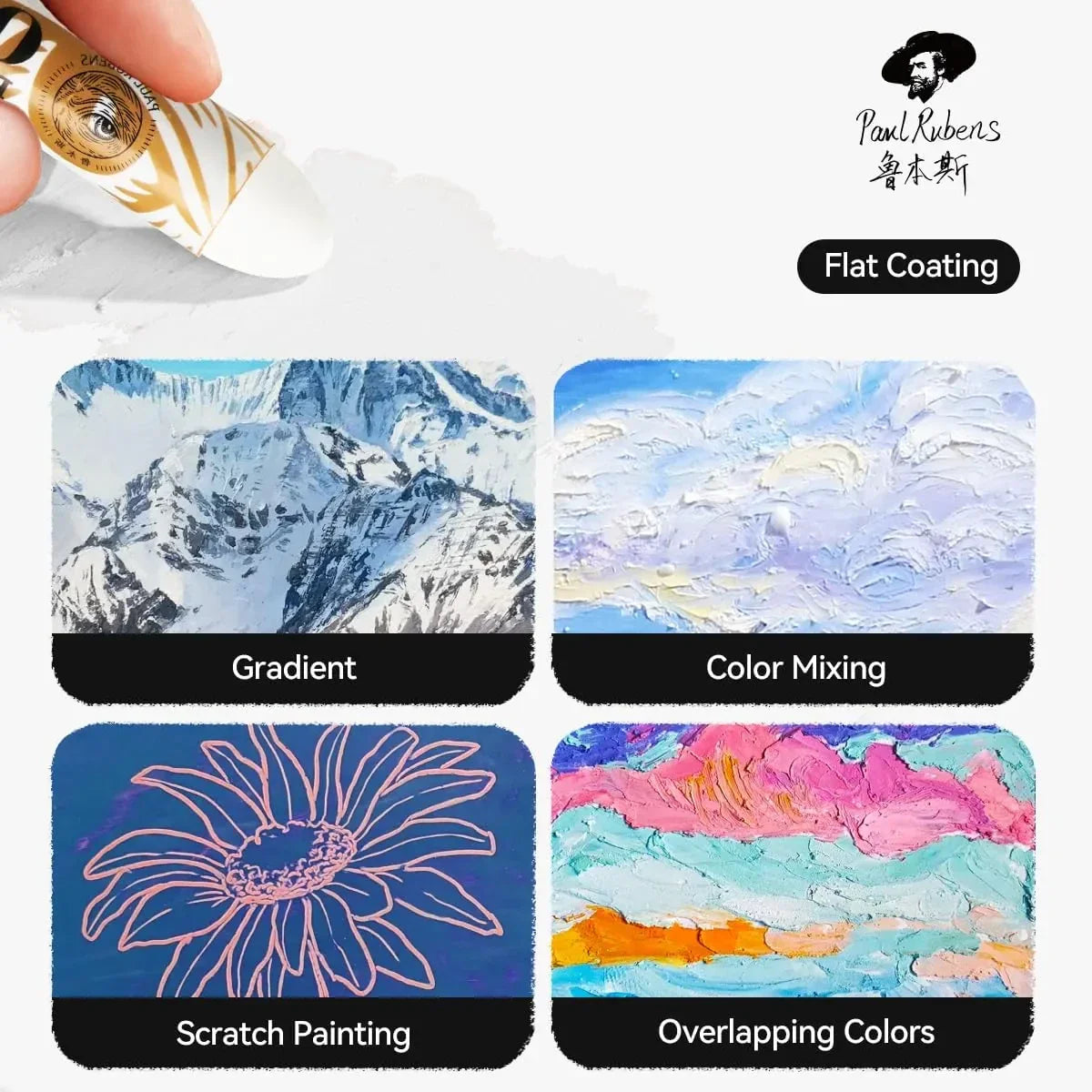 Paul Rubens 12 Vibrant Colors Extra Large Oil Pastels Set A 60g Extra Large White Oil Pastels Set (Pack of 2)