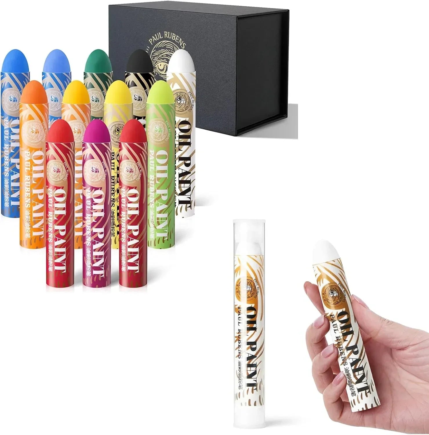 Paul Rubens 12 Vibrant Colors Extra Large Oil Pastels Set A 60g Extra Large White Oil Pastels Set (Pack of 2)