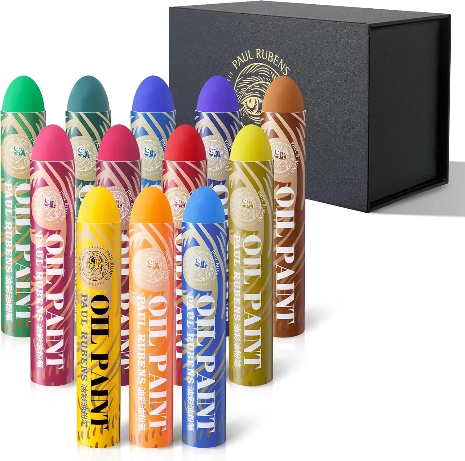 Paul Rubens 12 Vibrant Colors Extra Large Oil Pastels Set B 60g Extra Large Black Oil Pastels Set (Pack of 2)
