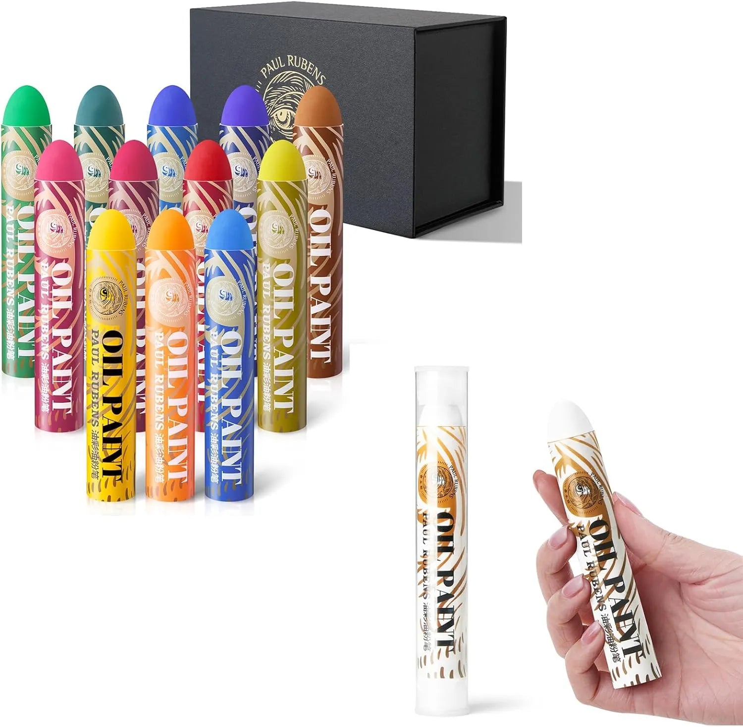 Paul Rubens 12 Vibrant Colors Extra Large Oil Pastels Set B 60g Extra Large White Oil Pastels Set (Pack of 2)