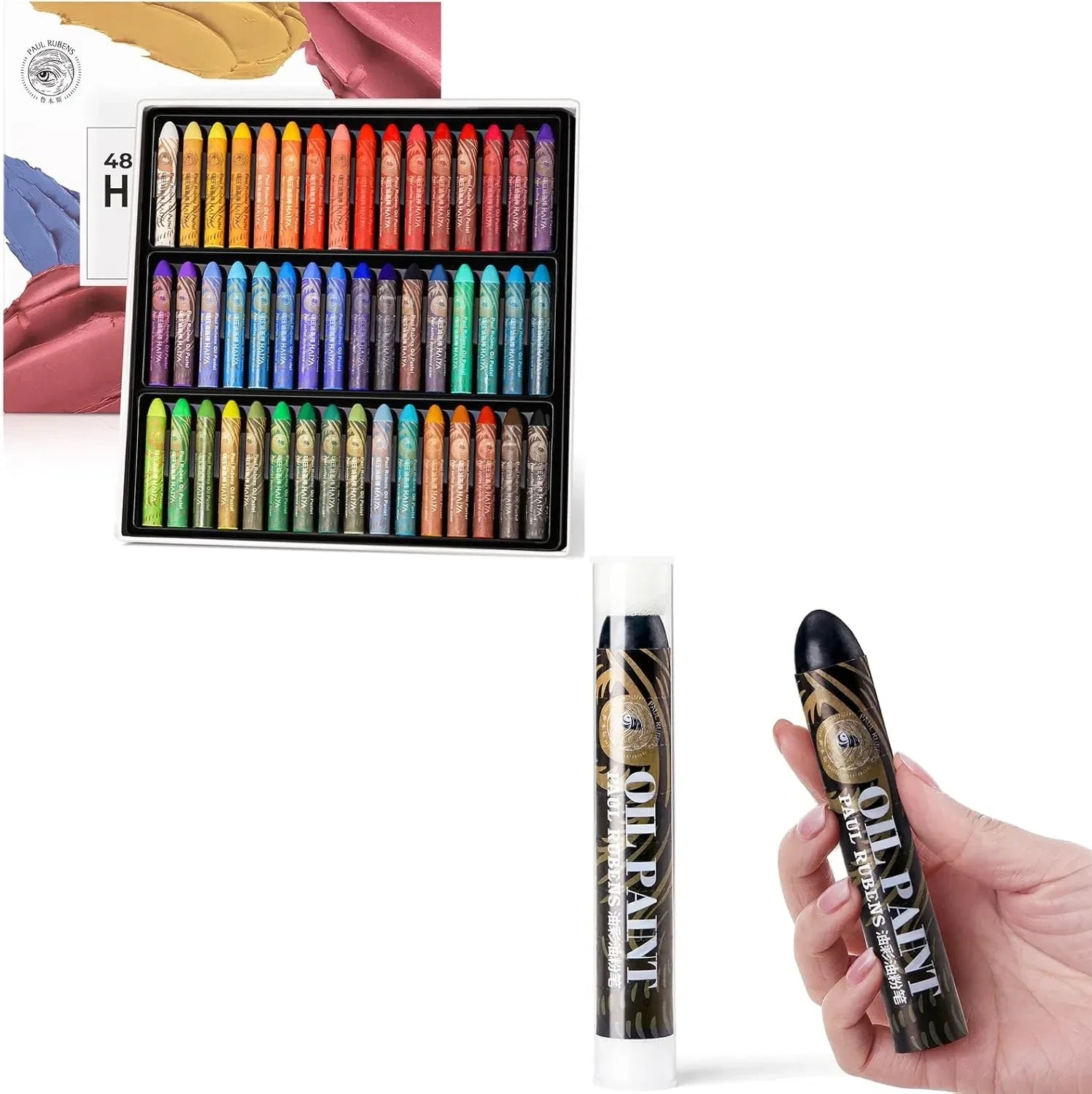 Paul Rubens 48 Vibrant Colors Oil Pastel Set 60g Extra Large Black Oil Pastels Set (Pack of 2)