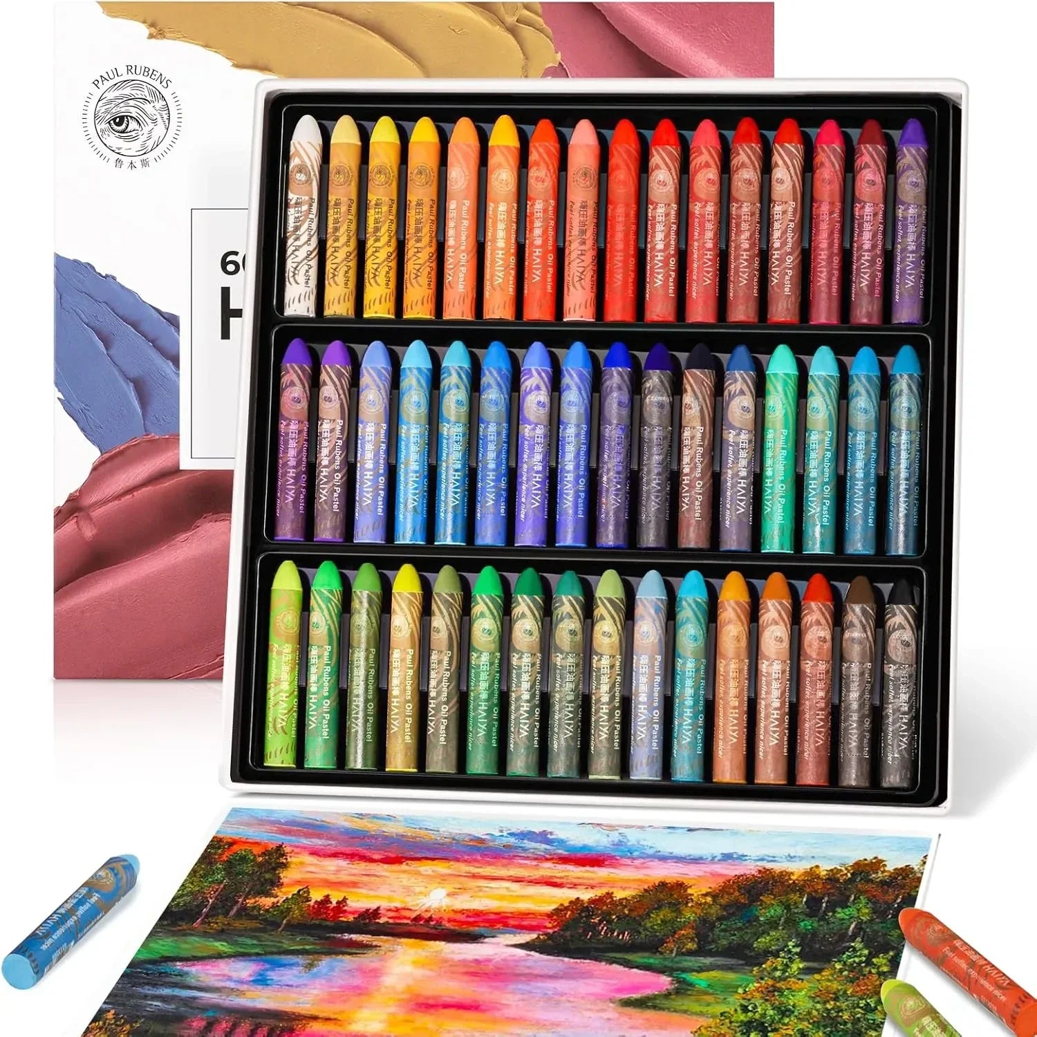 Paul Rubens 48 Vibrant Colors Oil Pastel Set 60g Extra Large Black Oil Pastels Set (Pack of 2)