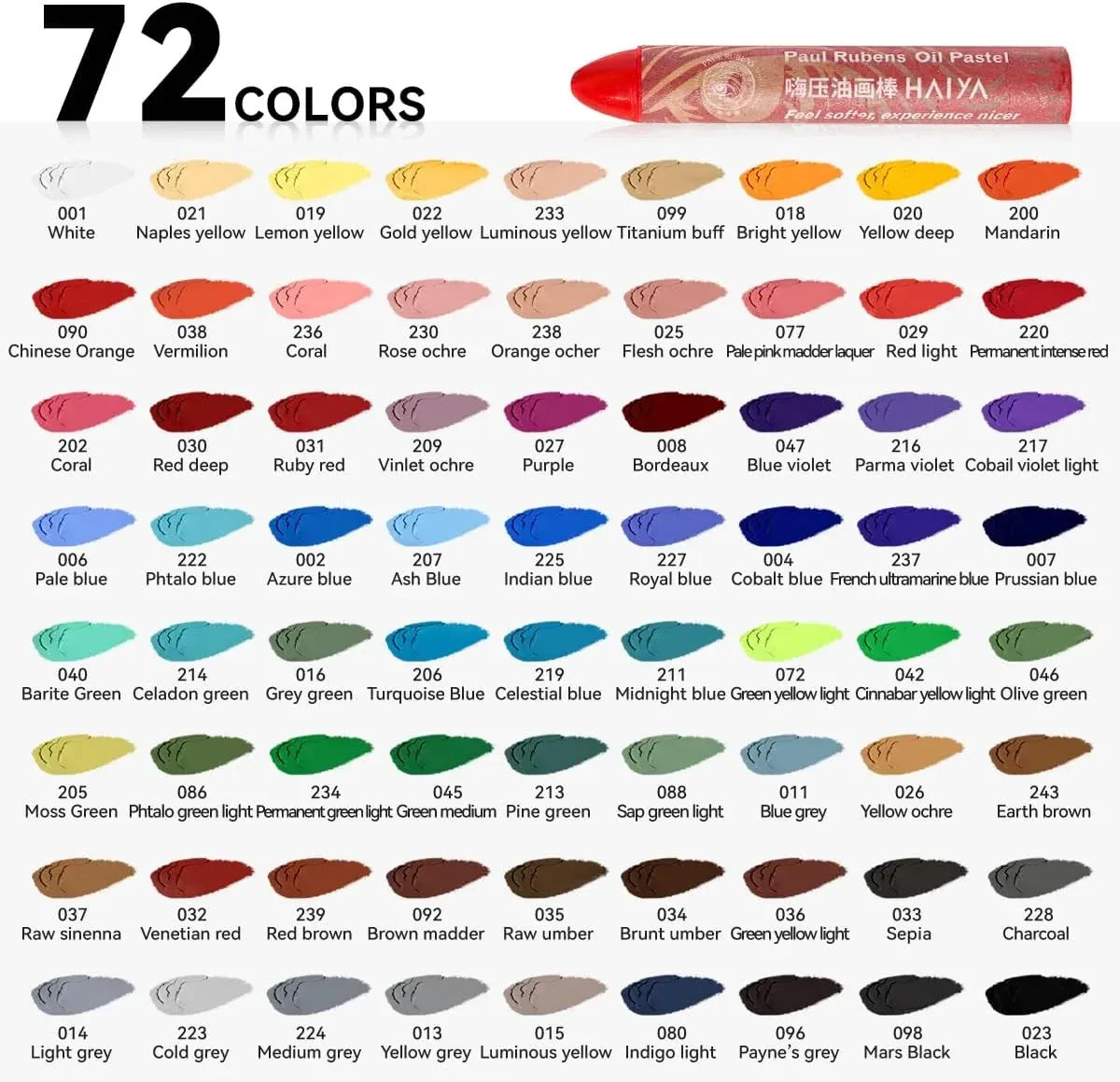 Paul Rubens 72 Vibrant Colors Oil Pastel Set 60g Extra Large Black