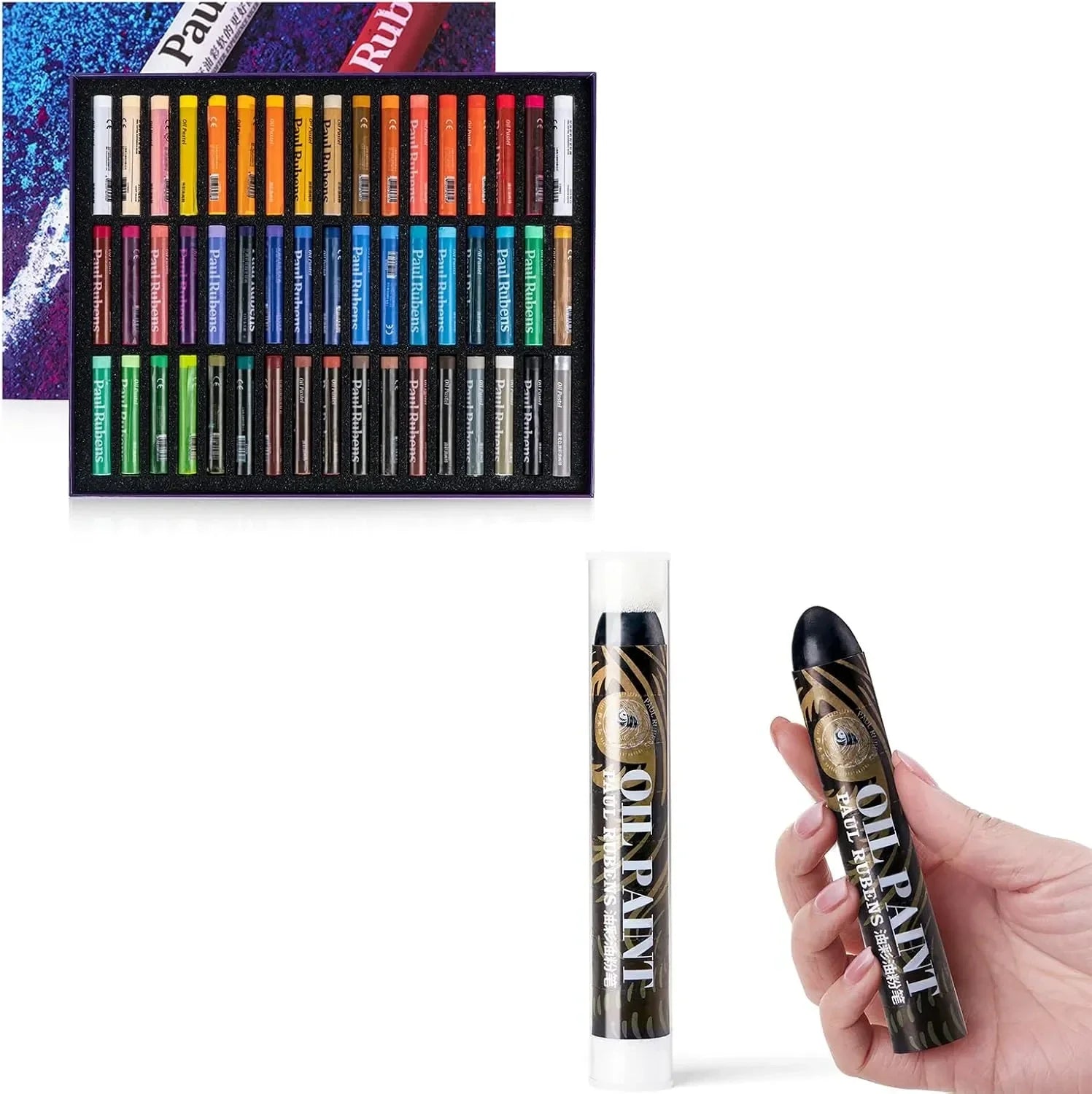 Paul Rubens Classic 50 Vibrant Colors Soft Oil Pastel Set 60g Extra Large Black Oil Pastels Set (Pack of 2)