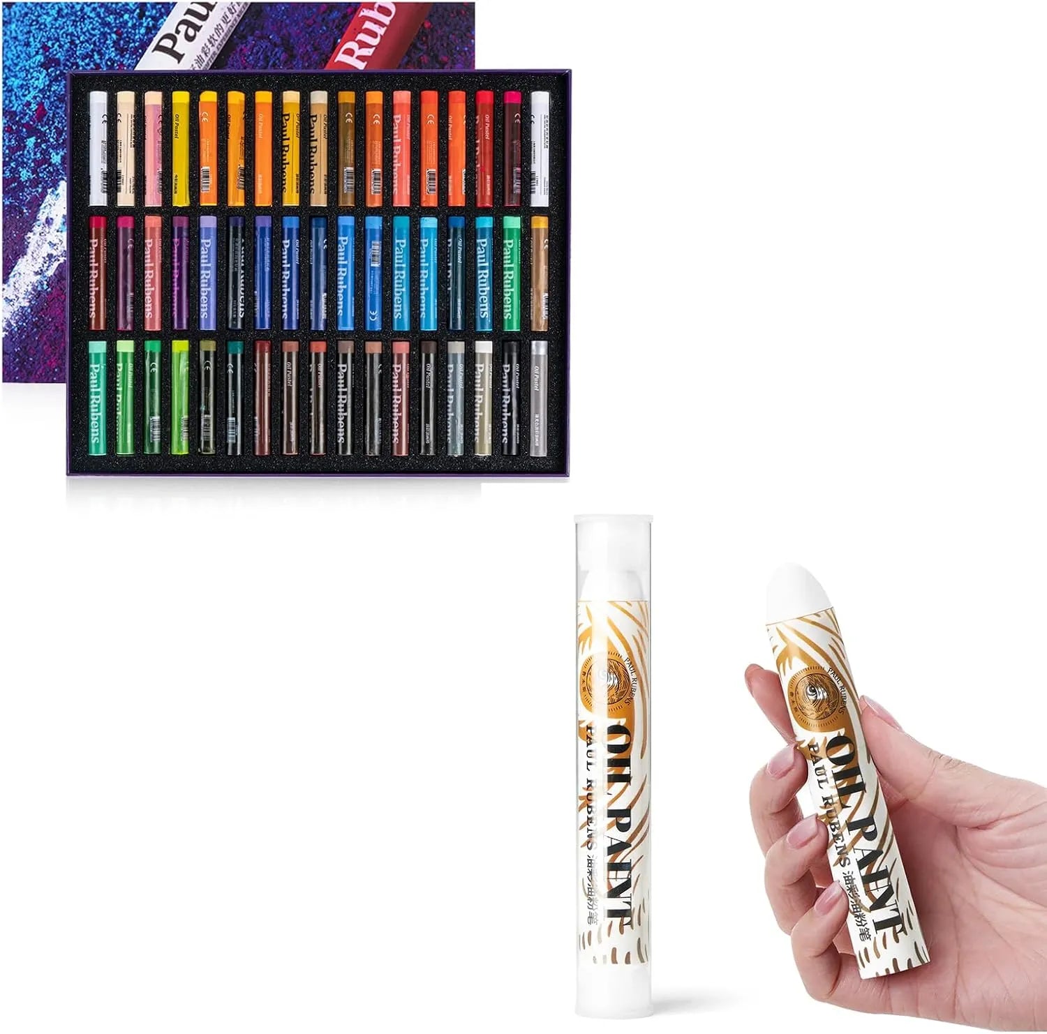 Paul Rubens Classic 50 Vibrant Colors Soft Oil Pastel Set 60g Extra Large White Oil Pastels Set (Pack of 2)