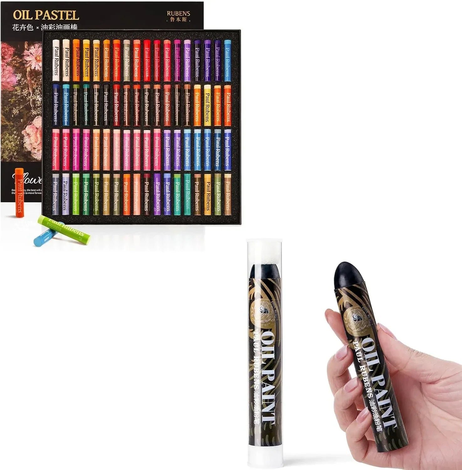 Paul Rubens Oil Pastels for Artists, 72 Floral Colors Artist Soft Oil Pastel Set 60g Extra Large Black Oil Pastels Set (Pack of 2)