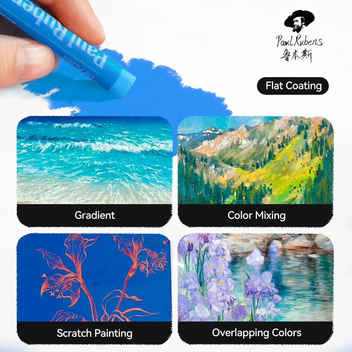 Paul Rubens Oil Pastels for Artists, 72 Landscapes Colors Artist Soft Oil Pastel Set 60g Extra Large Black Oil Pastels Set (Pack of 2)