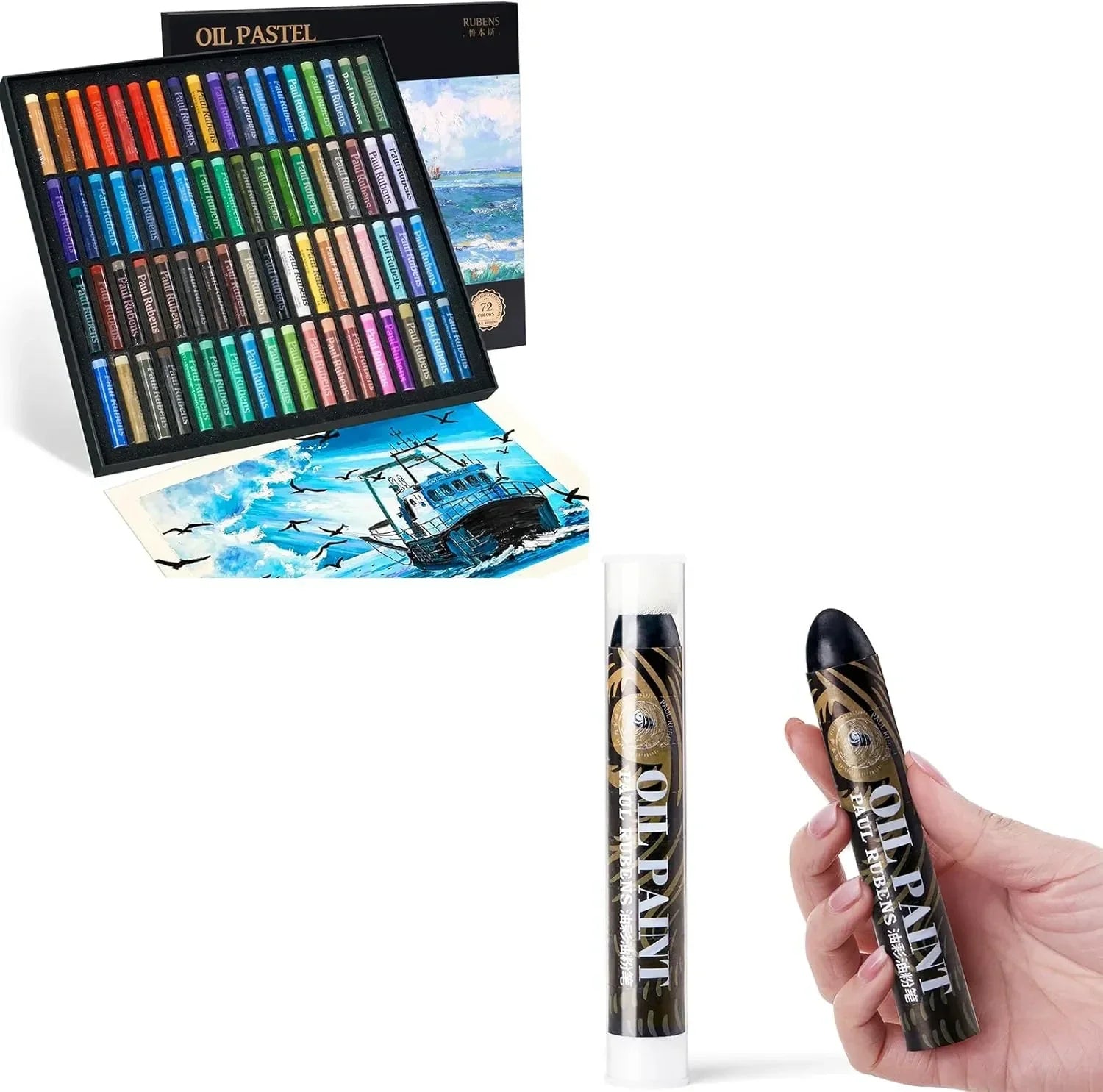 Paul Rubens Oil Pastels for Artists, 72 Landscapes Colors Artist Soft Oil Pastel Set 60g Extra Large Black Oil Pastels Set (Pack of 2)