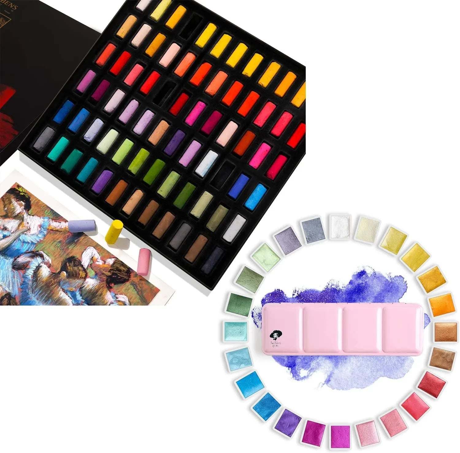 Paul Rubens Metallic Glitter Watercolor Paint Set 72 Colors (Pink Case Soft Chalk)
