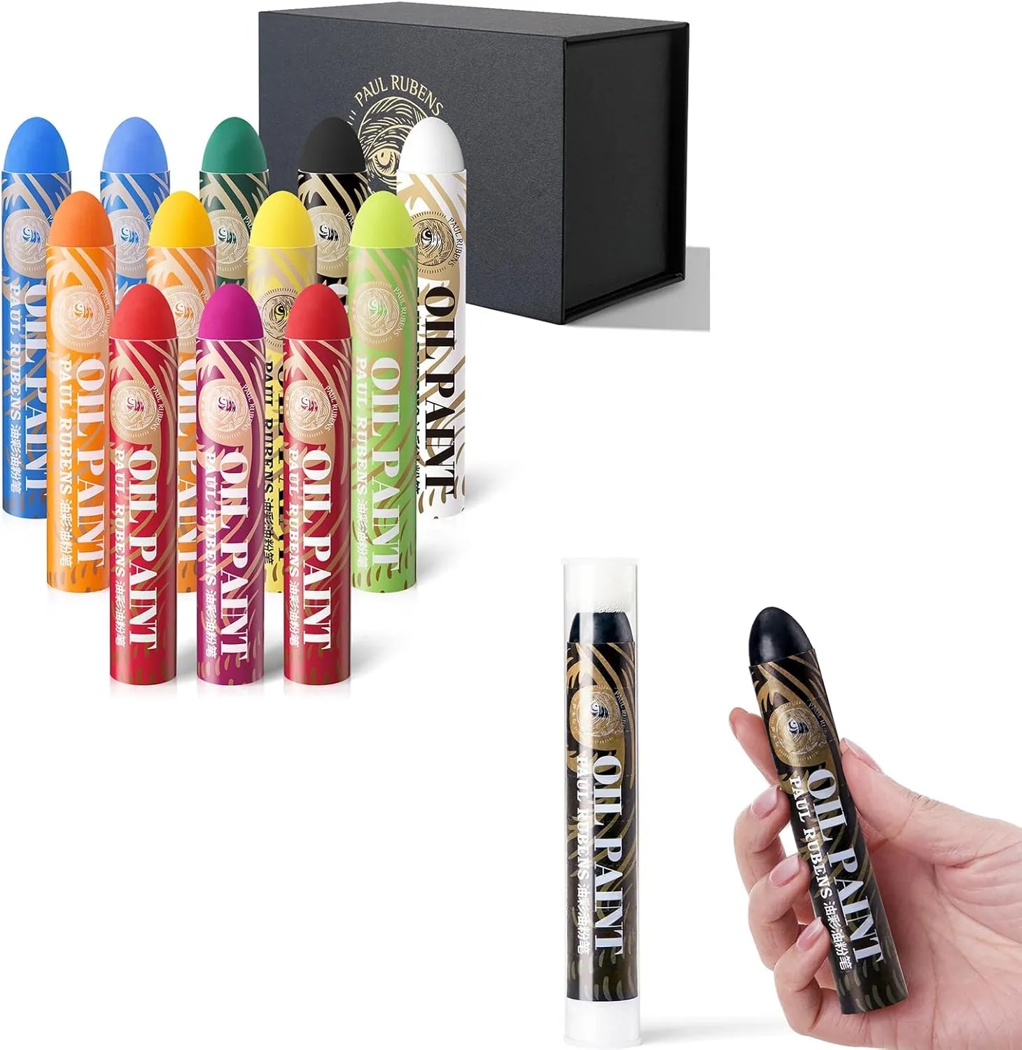 Paul Rubens 12 Vibrant Colors Extra Large Oil Pastels Set A 60g Ext (+ Black Set)