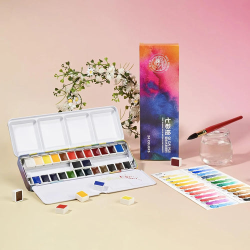 Paul Rubens Cold Press Watercolor Paint Set 24 Colors 14 Sheets (8x8 Organ Style)