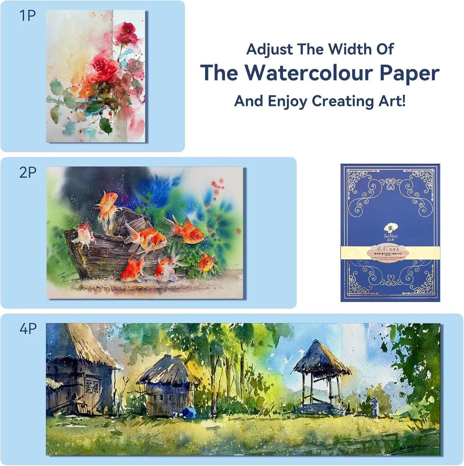 Paul Rubens Cold Press Watercolor Paint Set 24 Colors 14 Sheets (8x8 Organ Style)