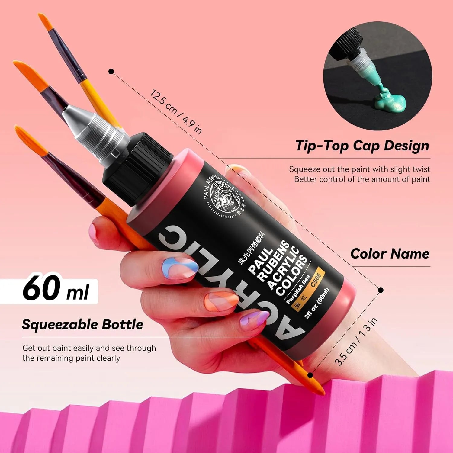 Paul Rubens Metallic Glitter Acrylic Paint Set 12 Colors 60ml