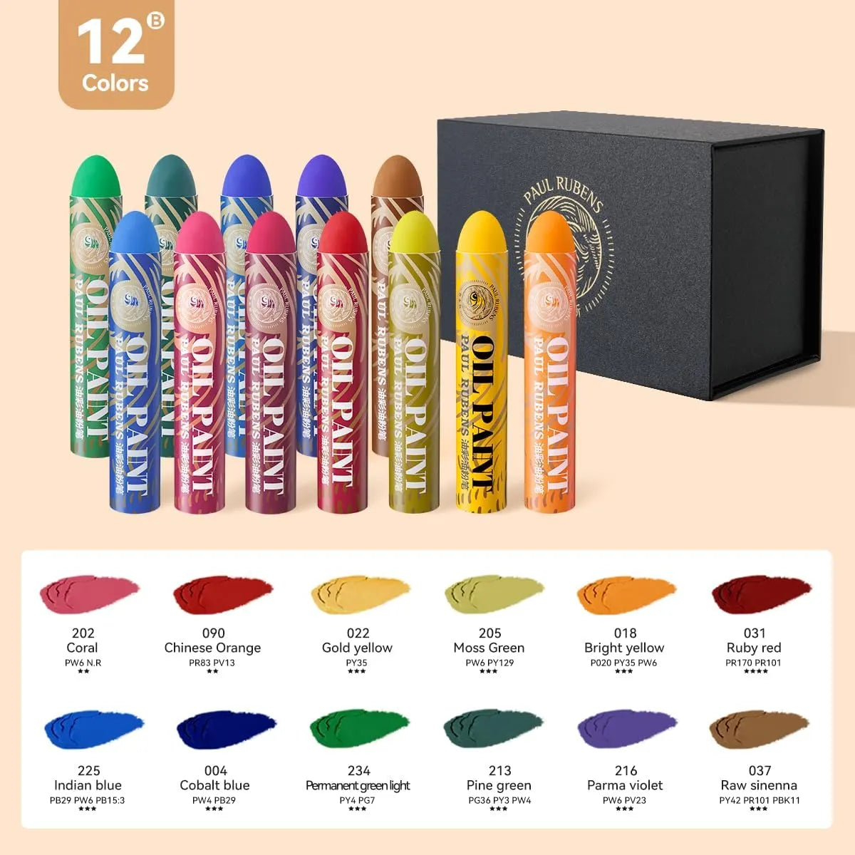 Paul Rubens Professional Oil Pastel Set Bundle Set 12 Colors