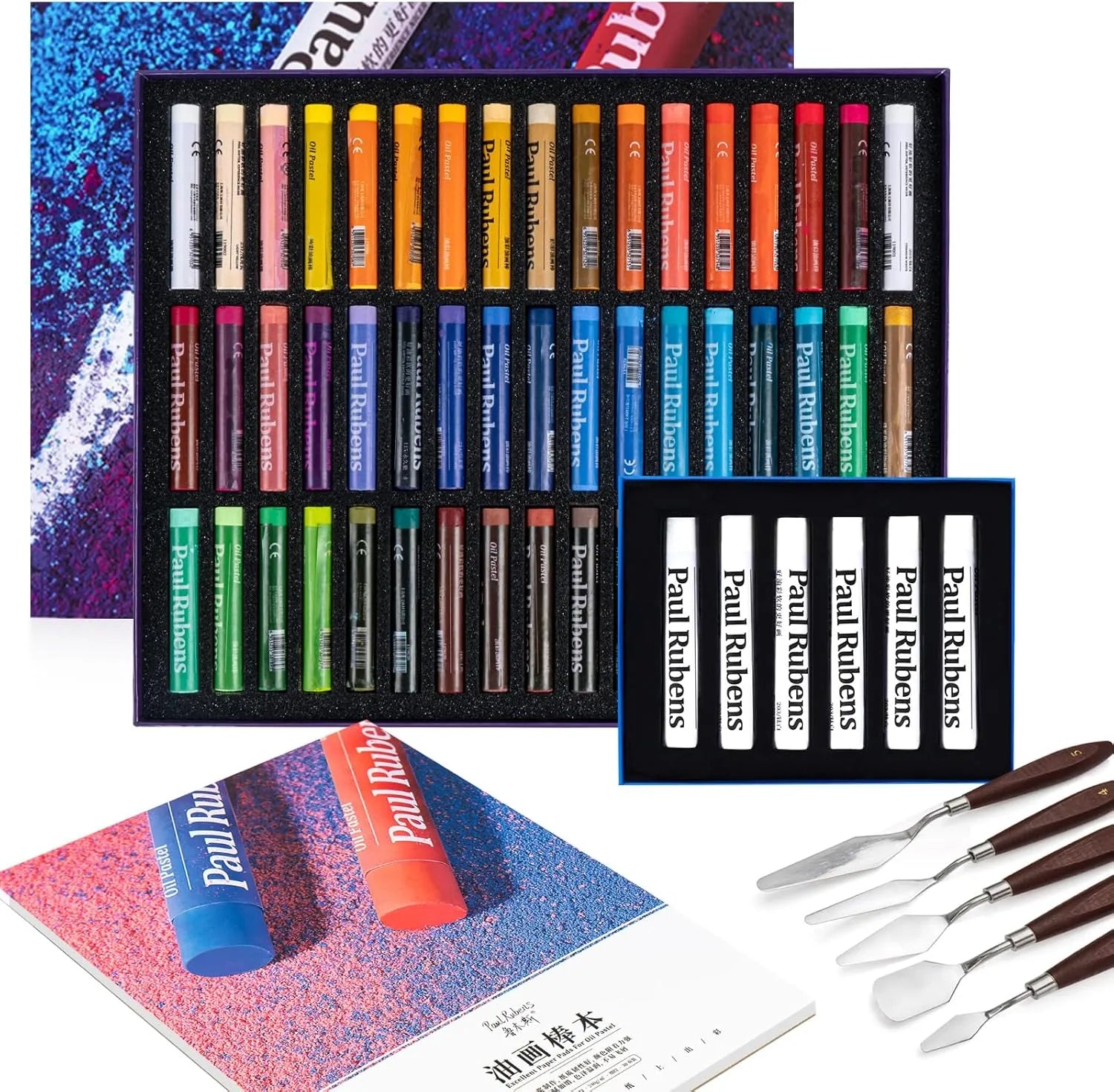 Paul Rubens Professional Oil Pastel Set 50 Colors 30 Sheets (7x11 + White Set)