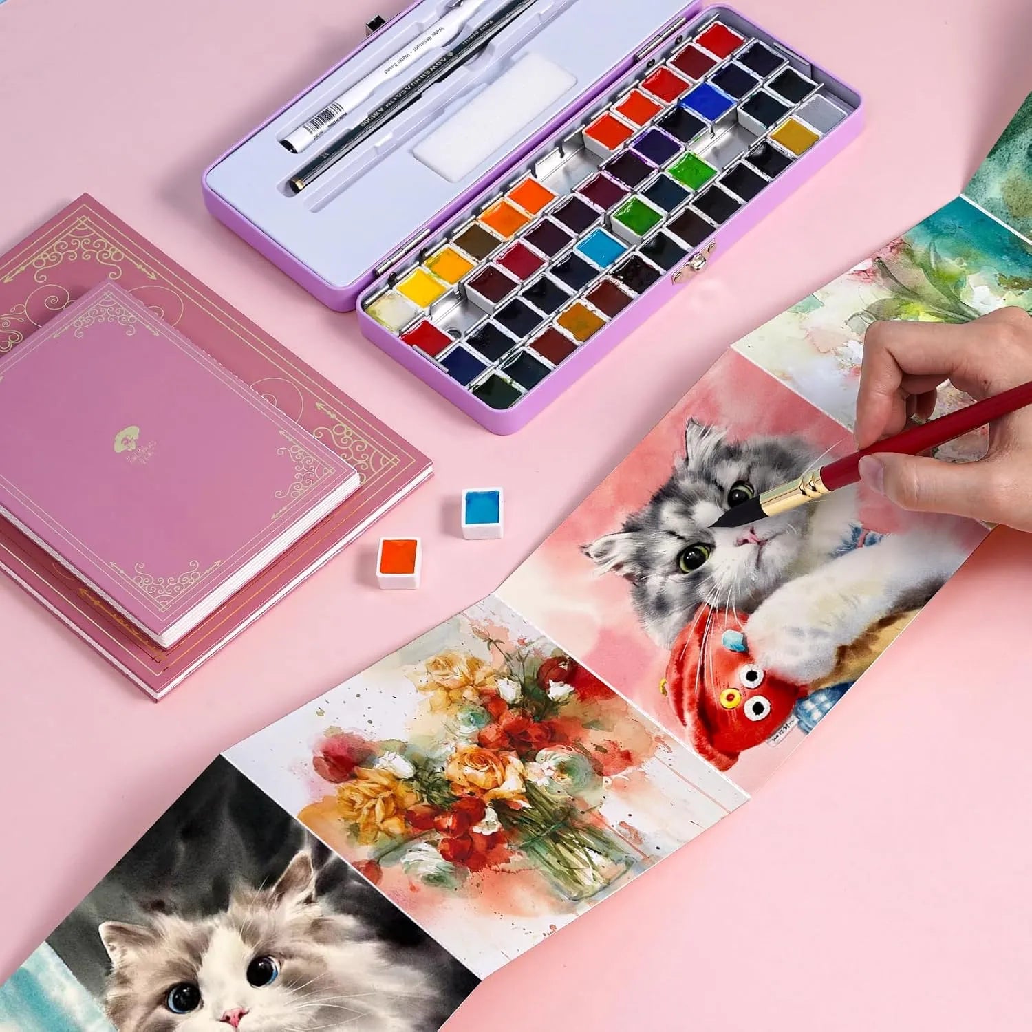Paul Rubens Hot Press Watercolor Paint Set 24 Colors 20 Sheets (8x4 Organ Style)