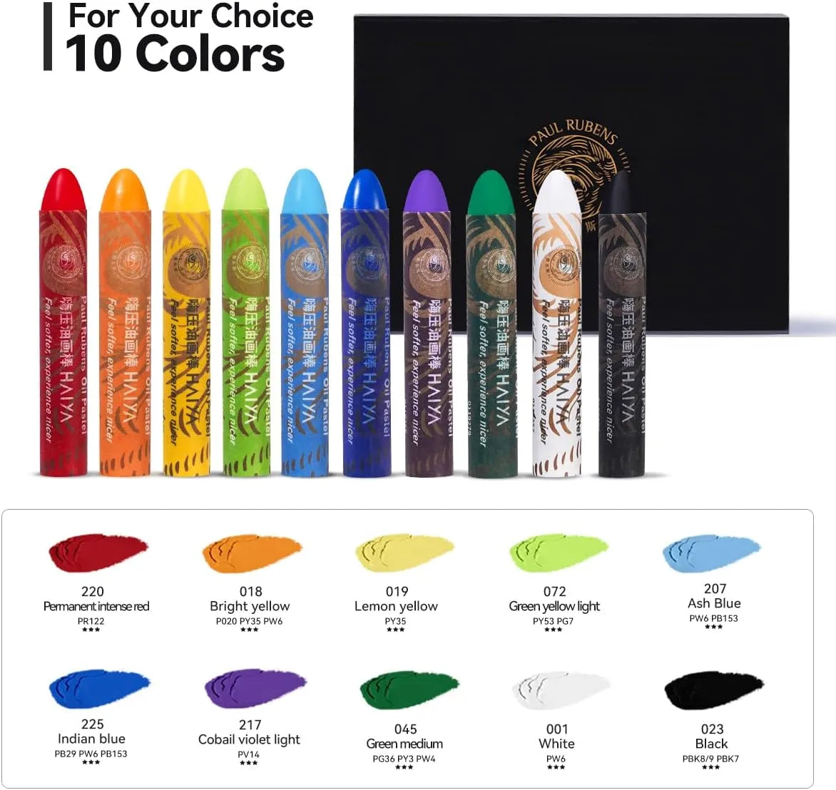 Paul Rubens White Oil Pastels 8 Pack Ultra-Soft Blendable Bullet Tip Art Supplies