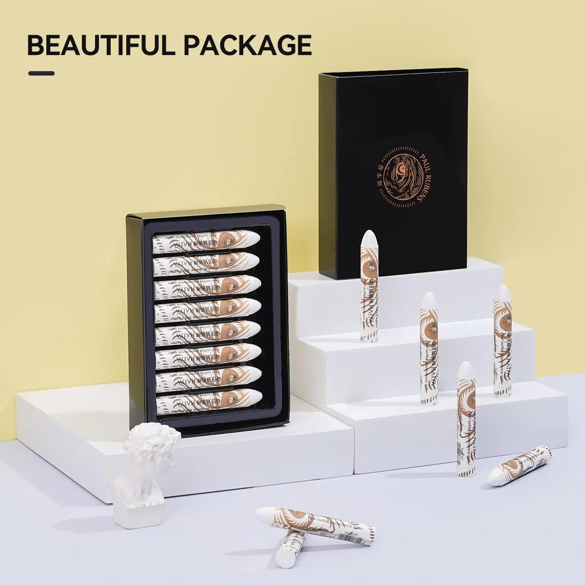 Paul Rubens White Oil Pastels 8 Pack Ultra-Soft Blendable Bullet Tip Art Supplies