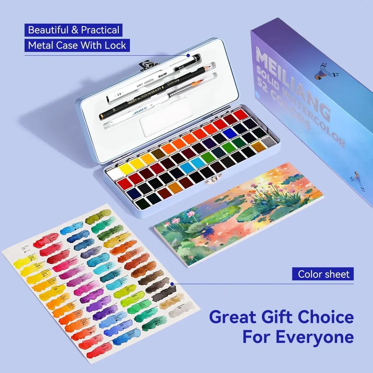 Paul Rubens Portable Watercolor Paint Set Bundle Set 52 Colors 20 S (8x4 Blue Case Hot Press)
