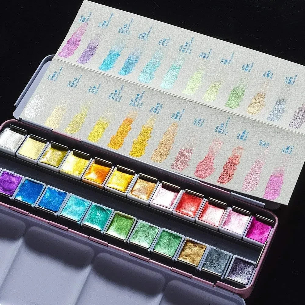 Paul Rubens 48 Colors Artist Watercolor Paints-incl 24 Metallic Color 24 Vivid Color -Pink Portable Metal Case with Palette