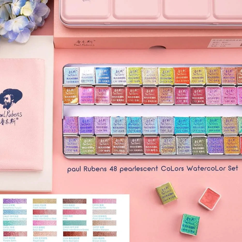 Paul Rubens Artist Grade Watercolor Paint Set, 48 Glitter Colors