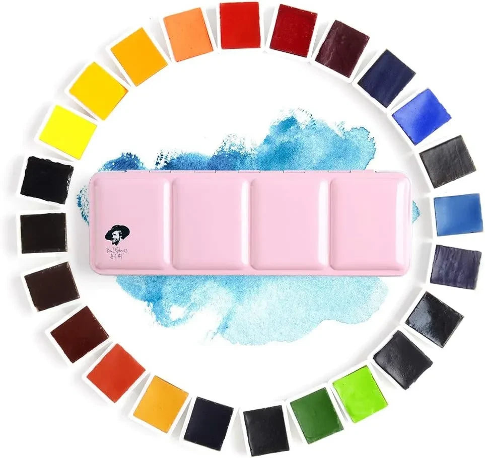 Paul Rubens Professional Watercolor Paint Set 24 Colors 20 Sheets (6x5 Hot Press Journal)